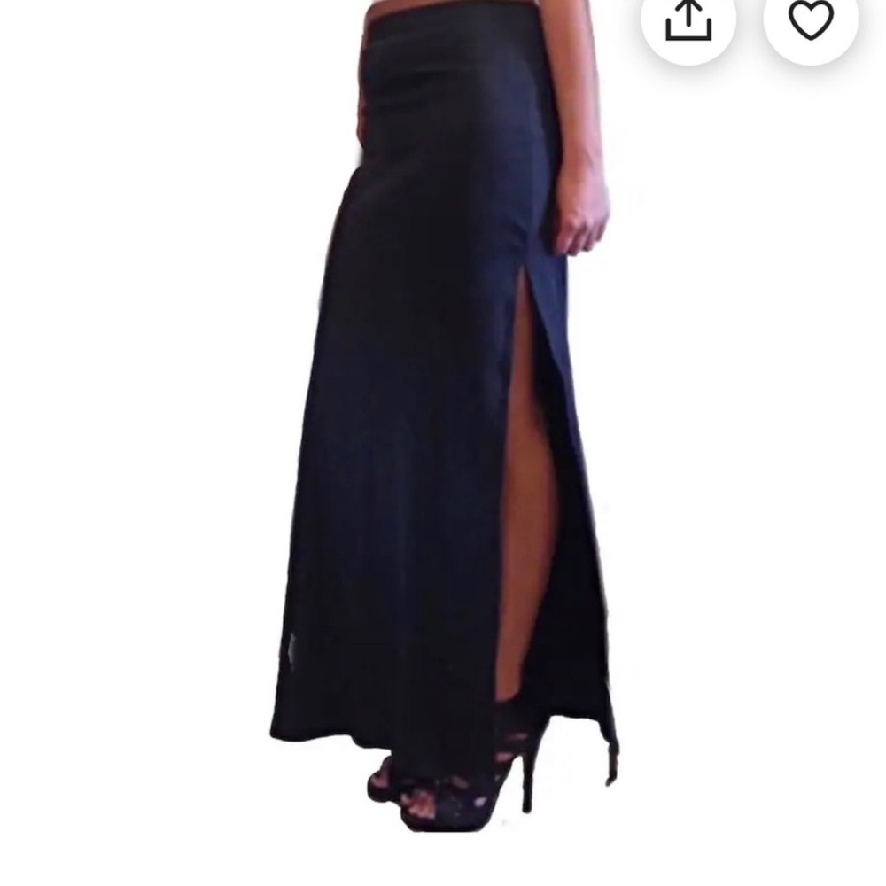 American Apparel_Black Hight Waisted Double High Slit Maxi Skirt_Small